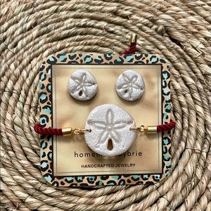 Adjustable sand dollar clay bracelet and earring set